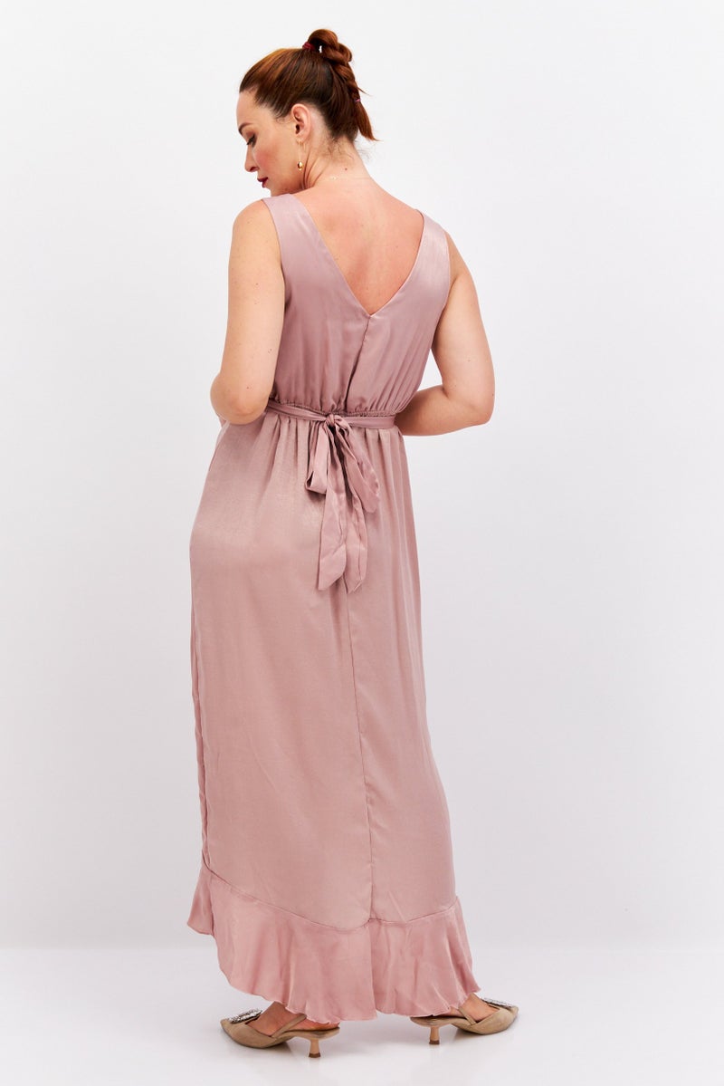 Blume Women Belted Plain Wrap Dress, Pink - Image 4