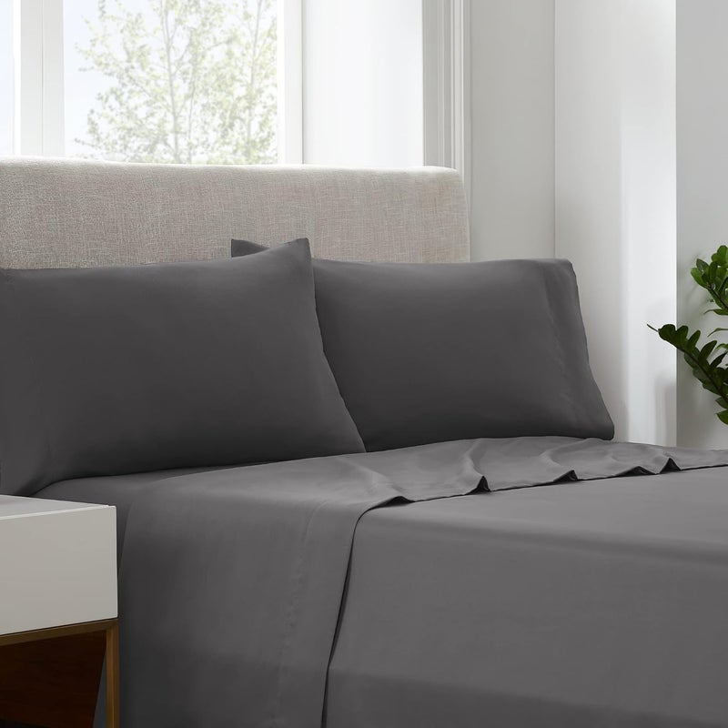 Serta Simply Clean Super Soft Hypoallergenic Stain Resistant Deep Pocket 3 Pieces Solid Bed Sheet Set, Twin XL, Grey - Image 1