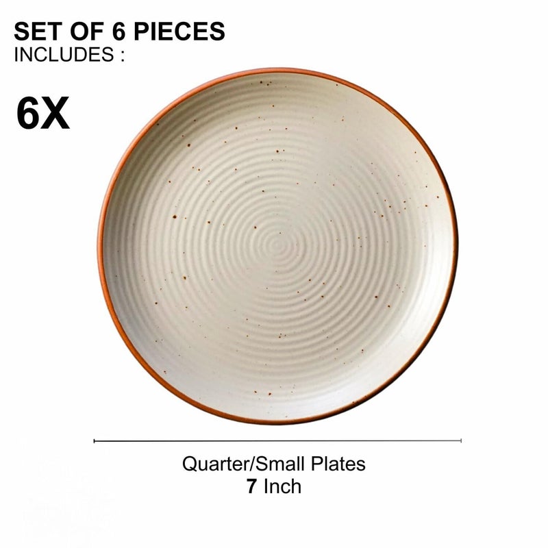 Yourowndcor Handcrafted Cream Matte Finish Ribbed 7" Inches Quarter Plates- Set of 6 - Image 5