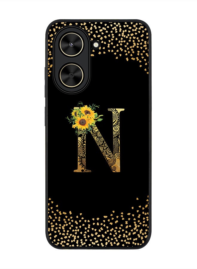 Stylizedd For Xiaomi Poco C71 / Redmi A5 4G Case,Slim fit Camera Protection, Shockproof Thin Phone cover  - Custom Floral Monogram - N ( Black )
