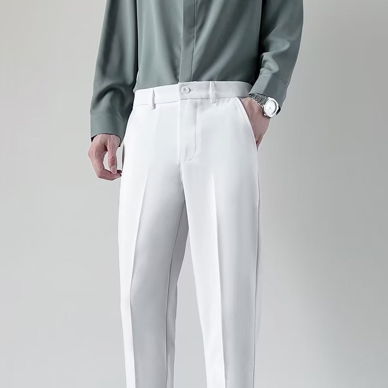 بنطلونات تشينو رسمية ضيقة للرجال في الربيع باللون الأبيض - Image 1