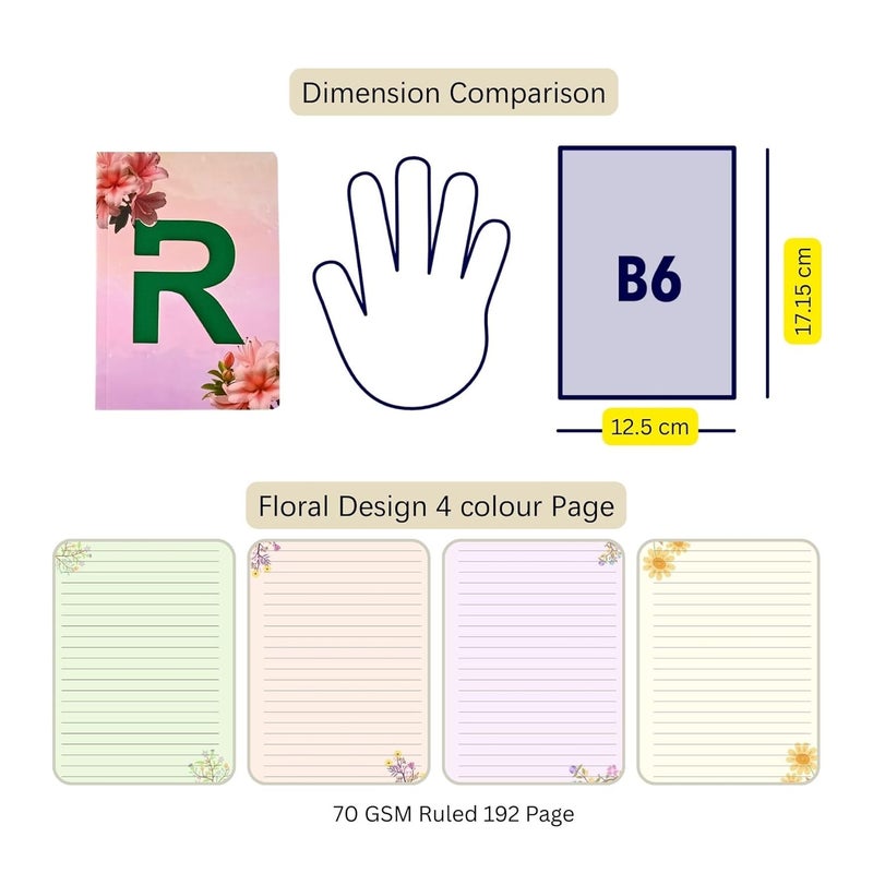 CRAFTOPIX Initial Alphabet R Lasercut Soft Bound Diary Notebook | B6 Size 6" x 4.9" Undated 192 Pages, 80 GSM | Perfect Binding Diary for Office use, Personal Diary, Journal Diary - Image 4