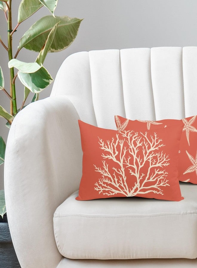 Sweetshow Summer Sea Starfish Pillow Cover 12x20 Inch Set of 2 Beach Pink Coral Lumbar Throw Pillowcase Cotton Linen Square Decorative Nautical Coastal Themed Cushion Cover for Sofa Bedroom Indoor Outdoor Party - Image 5