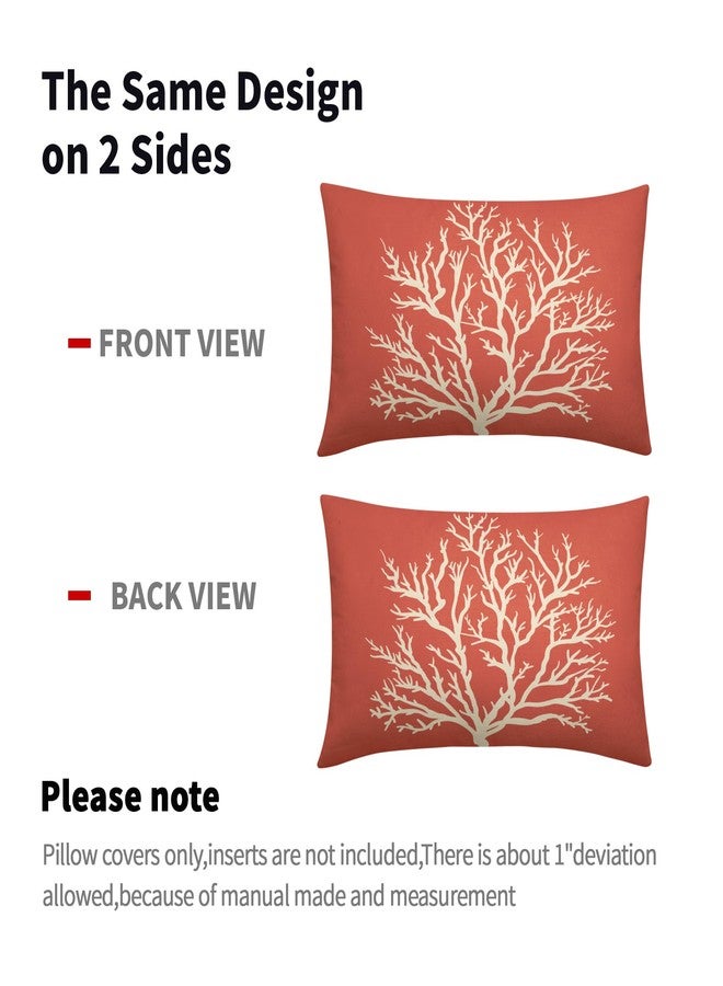 Sweetshow Summer Sea Starfish Pillow Cover 12x20 Inch Set of 2 Beach Pink Coral Lumbar Throw Pillowcase Cotton Linen Square Decorative Nautical Coastal Themed Cushion Cover for Sofa Bedroom Indoor Outdoor Party - Image 4