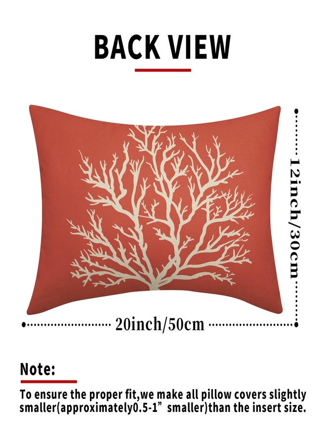 Sweetshow Summer Sea Starfish Pillow Cover 12x20 Inch Set of 2 Beach Pink Coral Lumbar Throw Pillowcase Cotton Linen Square Decorative Nautical Coastal Themed Cushion Cover for Sofa Bedroom Indoor Outdoor Party - Image 3