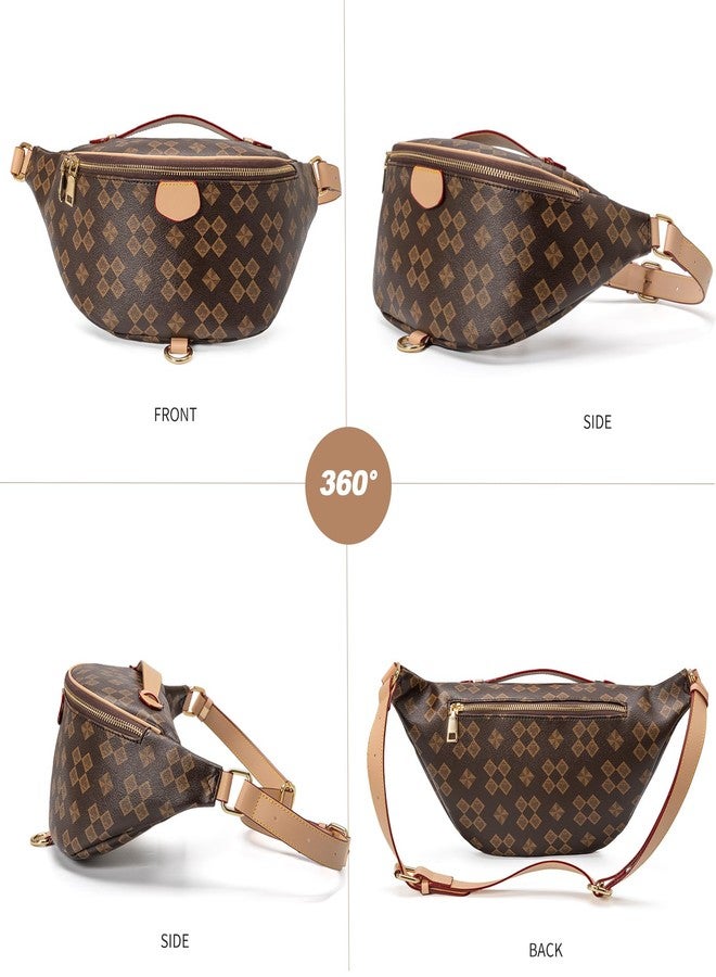 Fullishment Checkered Fanny Pack for Women - Crossbody Sling Bag with Anti-Theft Pocket,Lightweight Chest Bum Bag for Travel & Daily Use (B - Brown) - Image 2