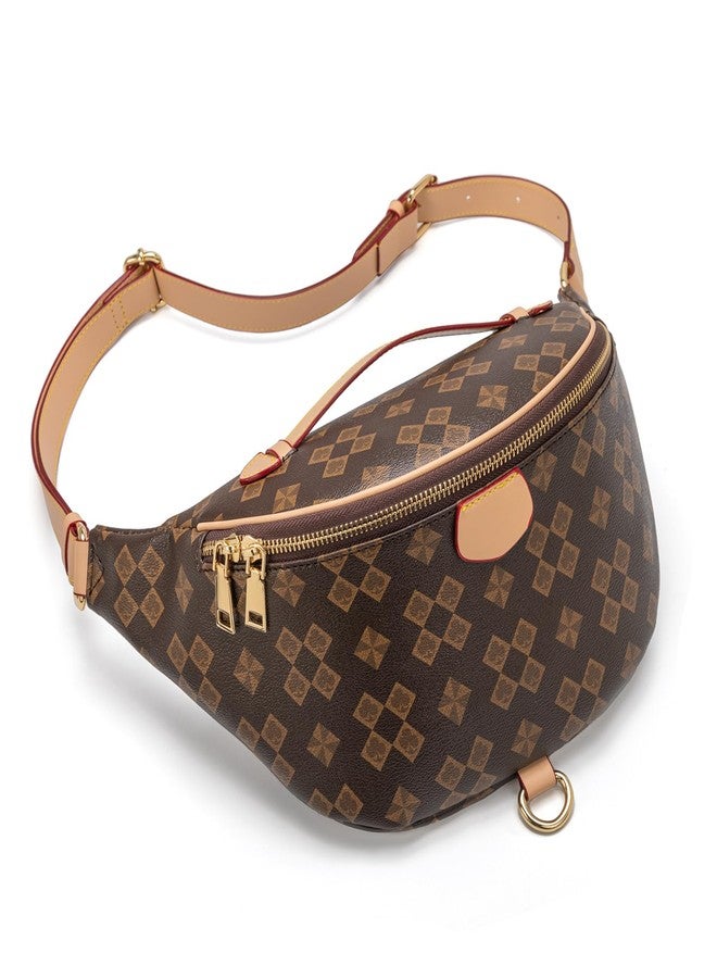 Fullishment Checkered Fanny Pack for Women - Crossbody Sling Bag with Anti-Theft Pocket,Lightweight Chest Bum Bag for Travel & Daily Use (B - Brown) - Image 1