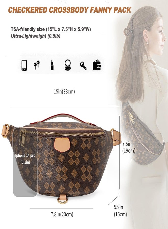 Fullishment Checkered Fanny Pack for Women - Crossbody Sling Bag with Anti-Theft Pocket,Lightweight Chest Bum Bag for Travel & Daily Use (B - Brown) - Image 3