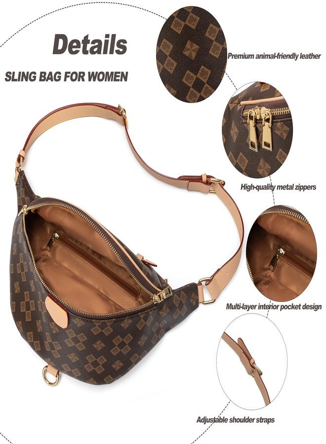 Fullishment Checkered Fanny Pack for Women - Crossbody Sling Bag with Anti-Theft Pocket,Lightweight Chest Bum Bag for Travel & Daily Use (B - Brown) - Image 4