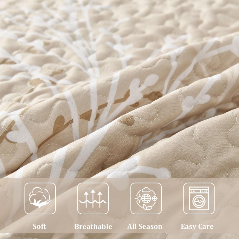 DJY Beige Quilt Set California King Size - Branch Botanical Pattern Bedspread Coverlet Set, 3 Piece Cal King Floral Quilt Bedding Set Soft Lightweight Microfiber Bed Cover for All Season - Image 4