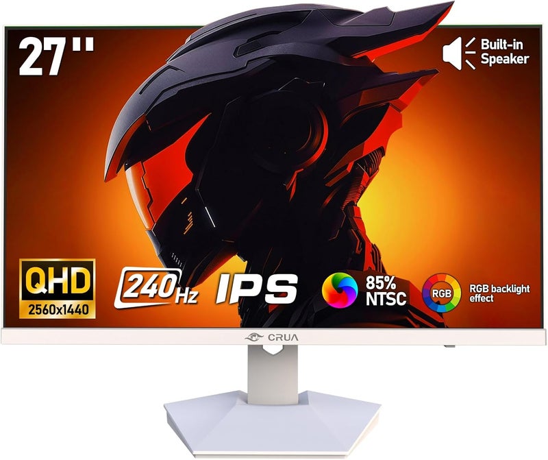 CRUA 27" inch 2K 240Hz Gaming Monitor IPS QHD(2560x1440) Display Screen Fast 1ms(GTG) 120% sRGB Built-in Speakers RGB Backlight Suitable for Esports Gamers, Office & Business Use White - Image 1