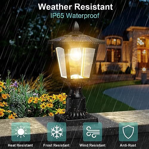 Greluna Solar Post Lights, 3000K Dusk to Dawn Solar Lamp Post Light with Pier Mount Base, Solar Post Lights Outdoor Waterproof for Garden Yard Landscape Pole Pillar, Outside Decorative Lamp(Warm White) - Image 4