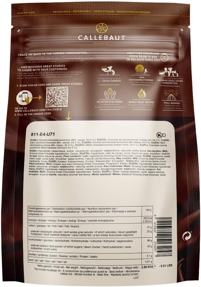 Callebaut Belgian Dark Chocolate Callets 54.5% - Image 2