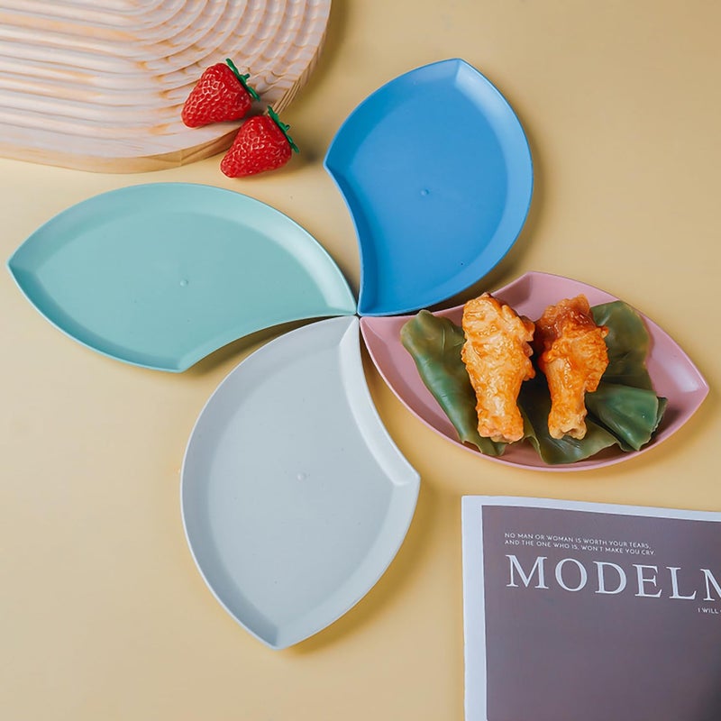 P-PLUS INTERNATIONAL Wheat Straw Salad Modern Appetizer Plates Salad Plates Small Dinner Plate Set Serving Dishes Set Shell Serving Plate for Sushi, Appetizer (Green, Pack of 12) - Image 4