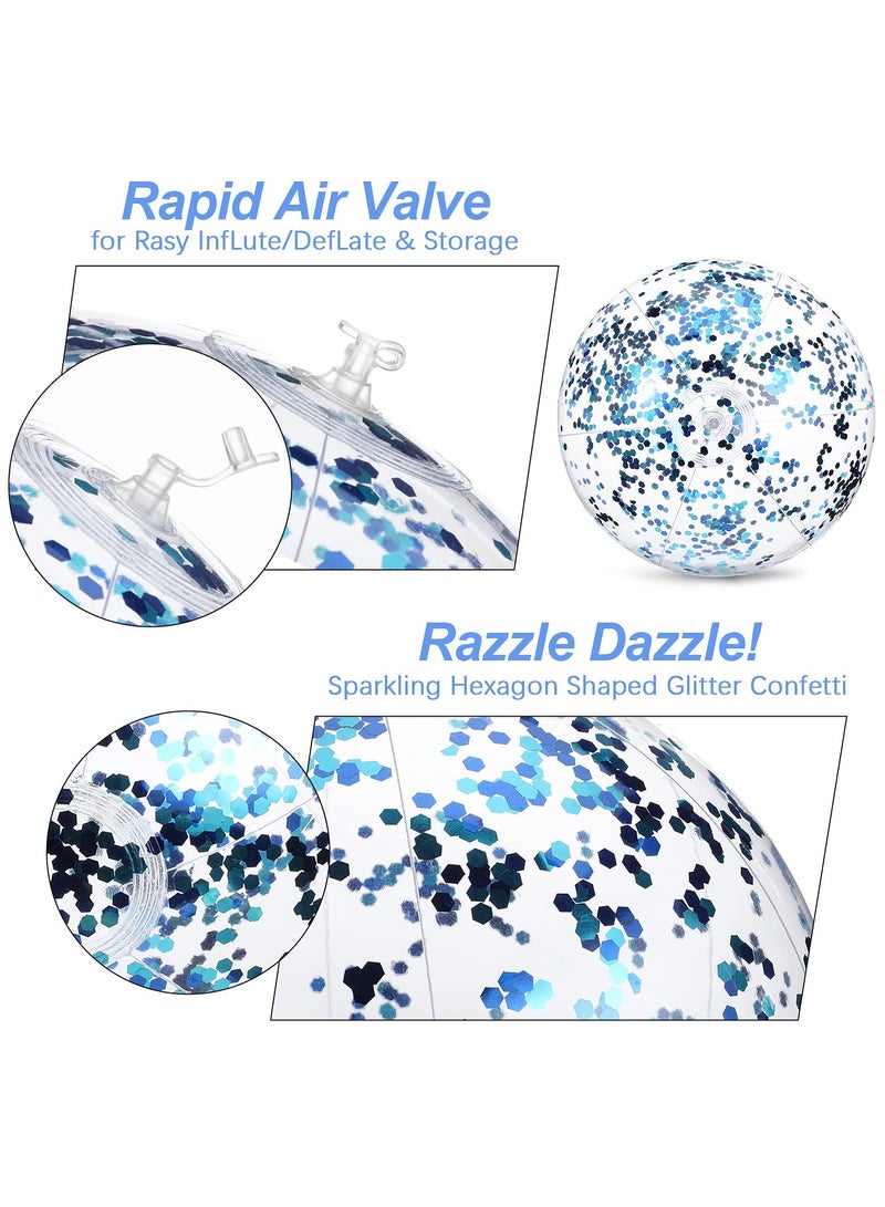 KASTWAVE Inflatable Beach Ball, Color Confetti Transparent Pool Party Ball 40 cm Elastic Floating Water Toy Ball Water Play Blue Sequins Ball Suitable for Boys and Girls Summer Beach, Pool (8 Pieces) - Image 5