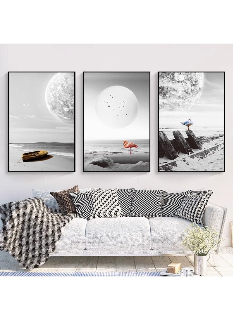 FASHION HOME 3PCS Wall Art Bright Style Minimalist Decor Modern Abstract Canvas Prints Poster Picture Framed Paintings Decorations  - Image 1