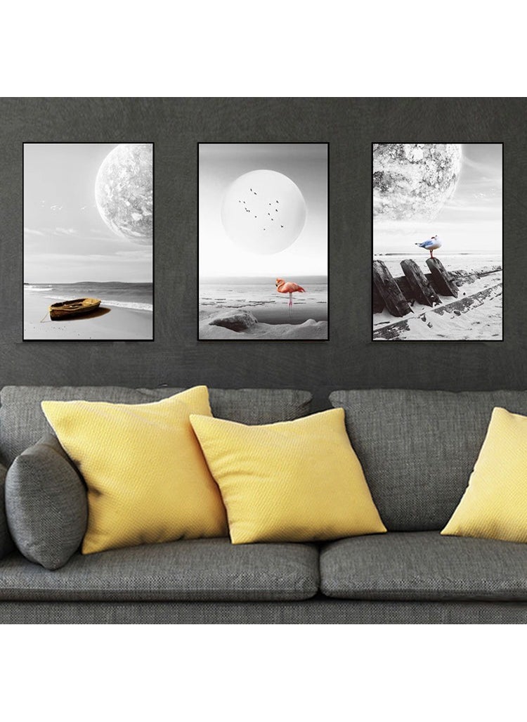 FASHION HOME 3PCS Wall Art Bright Style Minimalist Decor Modern Abstract Canvas Prints Poster Picture Framed Paintings Decorations  - Image 2