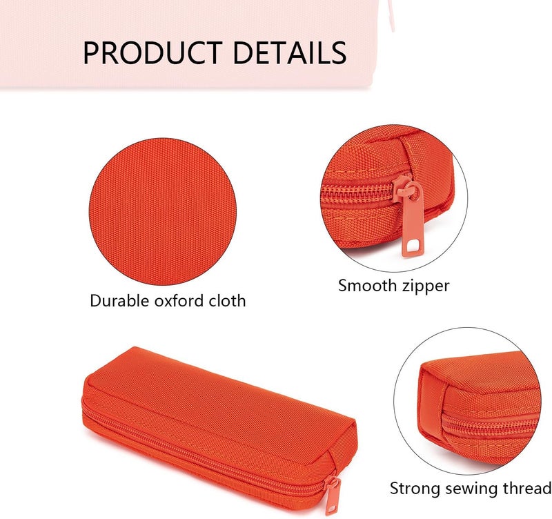 YONBEN Multi Color Zipper Pencil Pouch Pen Bag Canvas Pencil Case Stationary Bag (Orange) - Image 4