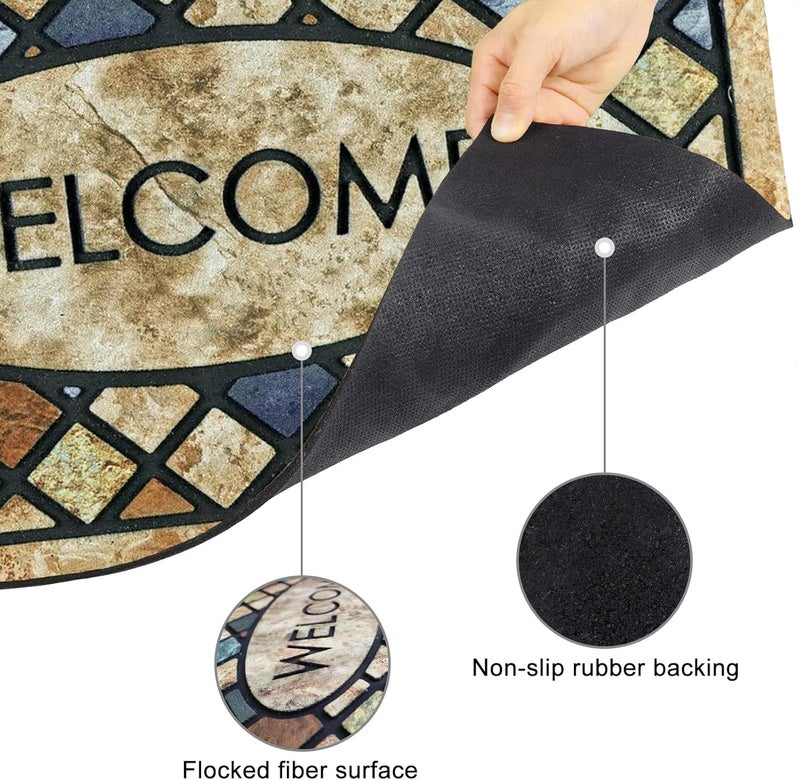 CHICHIC Welcome Door Mat 24x 36 Inch Front Doormat Outdoors for Home Entrance Outdoors Mat for Outside Entry Way Doormat Entry Rugs, Heavy Duty Non Slip Rubber Back Low Profile,Blue Welcome - Image 4