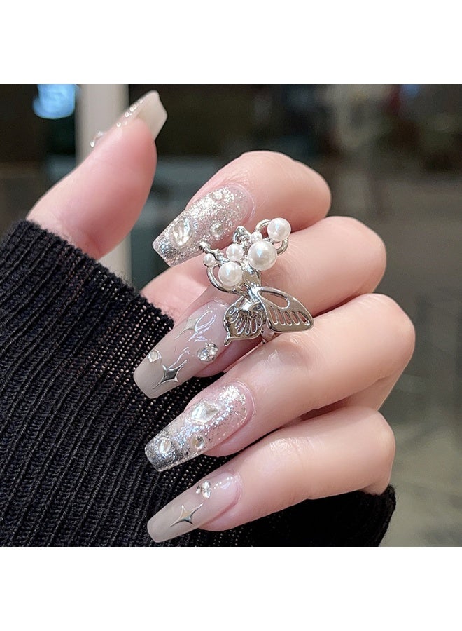 Ring 3D Celestial Pearl Butterfly Ring - Women's Minimalist French-Inspired Adjustable Index Finger Ring with Unique Design - Image 1