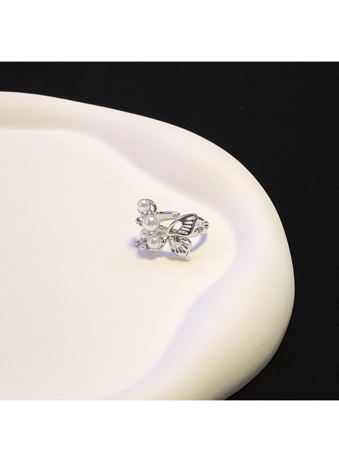 Ring 3D Celestial Pearl Butterfly Ring - Women's Minimalist French-Inspired Adjustable Index Finger Ring with Unique Design - Image 4