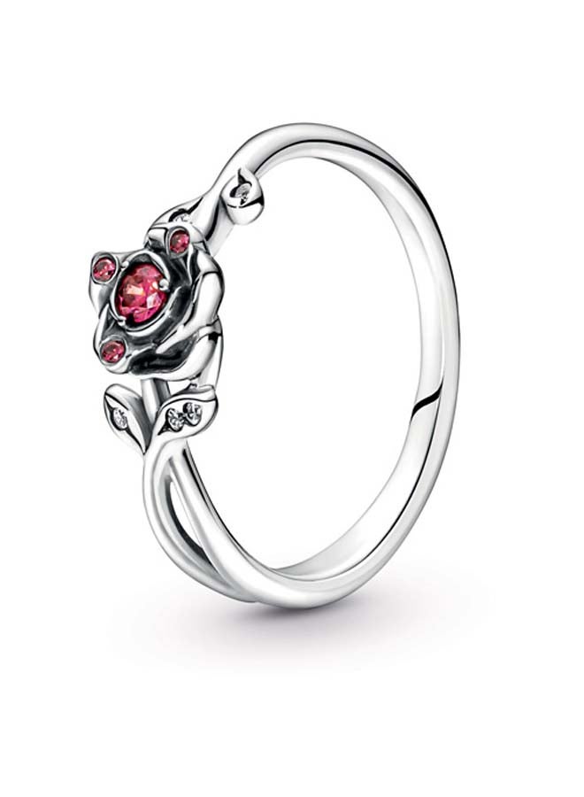 PANDORA Disney Beauty And The Beast Rose Sterling Silver Ring with Red And Clear Cubic Zirconia