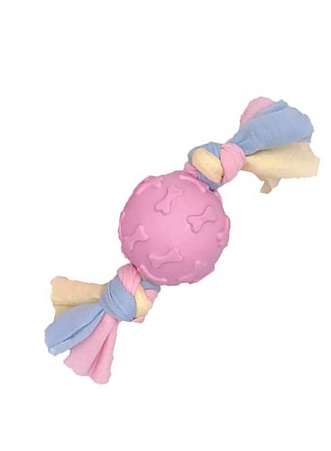 Emily Pets Puppy Teething Paw Printed Chew Ball Toys With Rope Knot, Dog Chew Toys For Puppies,Ball On Rope Dog Toy, Cute Puppies Rubber Chew Toys With Cotton Rope(Pink) - Image 1