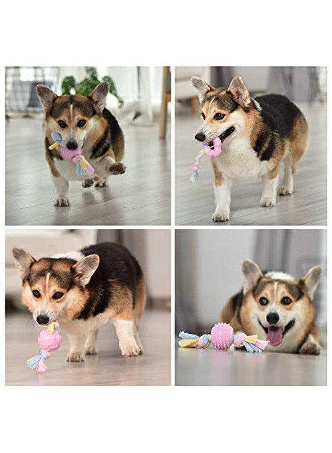 Emily Pets Puppy Teething Paw Printed Chew Ball Toys With Rope Knot, Dog Chew Toys For Puppies,Ball On Rope Dog Toy, Cute Puppies Rubber Chew Toys With Cotton Rope(Pink) - Image 3