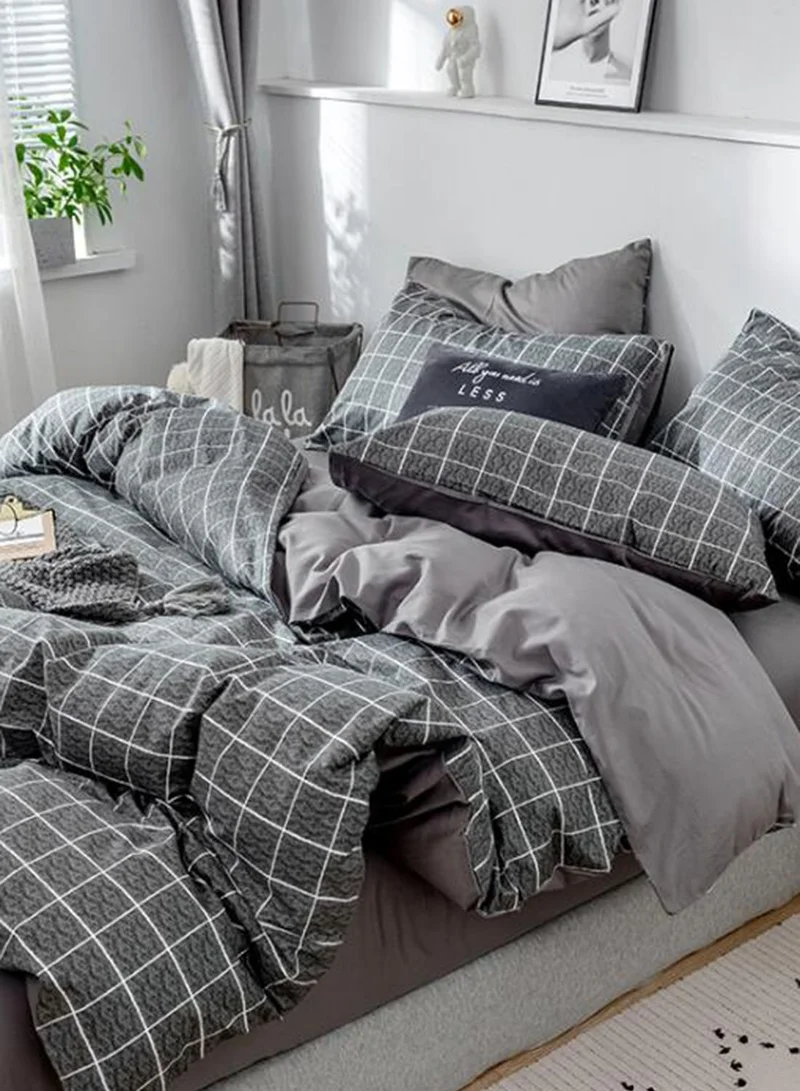 Robert Wood Grey Check Print Bedding Set - King