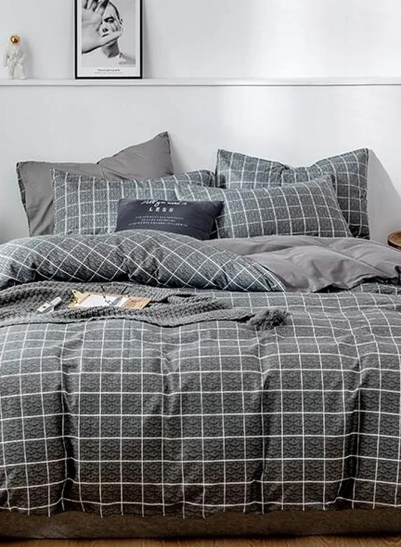 Robert Wood Grey Check Print Bedding Set - King