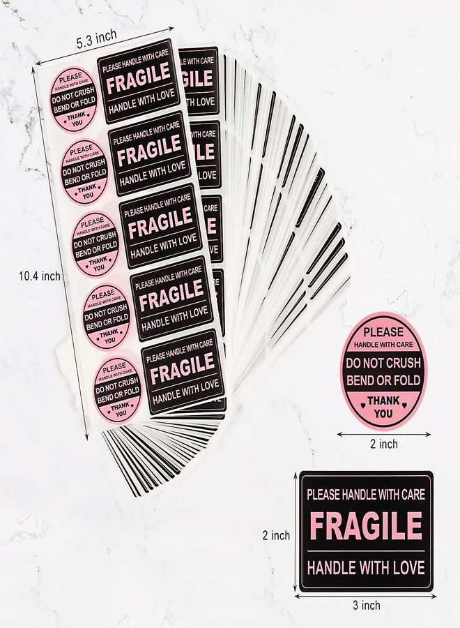 Idealmuzik 300 PCS Fragile Stickers(Rectangular,3x2),with 300 PCS Do Not Crush Bend or Fold Labels Stickers(Round,2"),Adhesive Warning Labels for Shipping Cartons Envelops Mailing(Black Pink) - Image 2