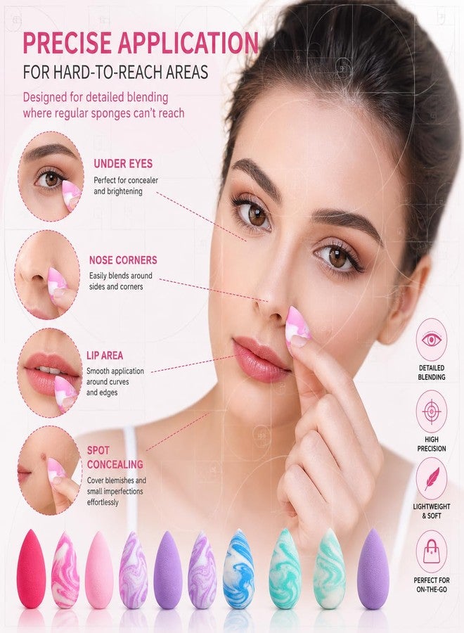 Micro Mini Makeup Sponge Puff | Pack of 10 | Finger Puff Beauty Blenders for Concealer, Foundation & Under Eye Makeup, Soft Mini Beauty Sponges for Precise Blending - Image 2