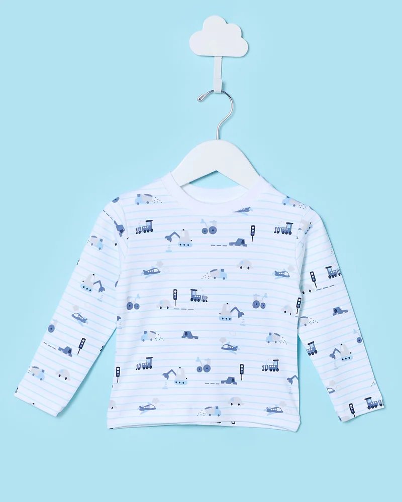 REDTAG Infant Boys White Printed Pyjama Set (2 Piece)