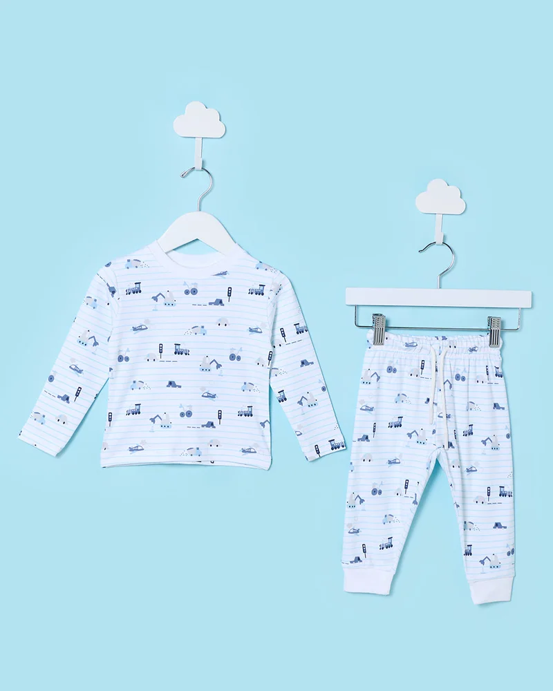 REDTAG Infant Boys White Printed Pyjama Set (2 Piece)