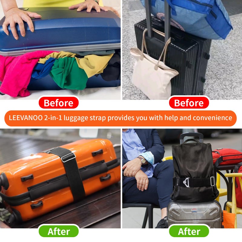 leevanoo Luggage Straps for Suitcases Add a Bag Luggage Strap, 2-in-1 Travel Belt for Luggage Straps Travel Belt Over Handle for Carry On Bag Adjustable Suitcase Belts, Airport Travel Accessories Black - Image 3
