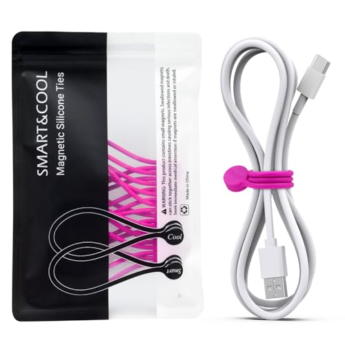 SMART&COOL Reusable Silicone Magnetic Cable Ties for Bundling and Organizing, Holding Stuff, Book Markers, Fridge Magnets, Assorted Color, 7.16'' (10-Pack, Pink) - Image 1