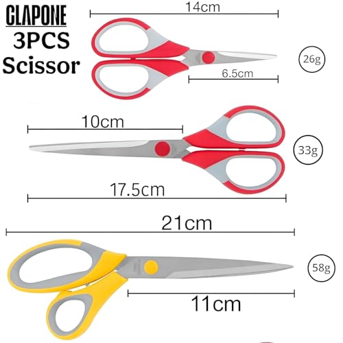 CLAPONE Scissors Set Stainless Steel Multicoloured Scissors at Different Sizes for Household Home & Kitchen Office, Art & Craft Sewing Cloth Cutting Tailor Scissors (Pack Of 3) - Image 2
