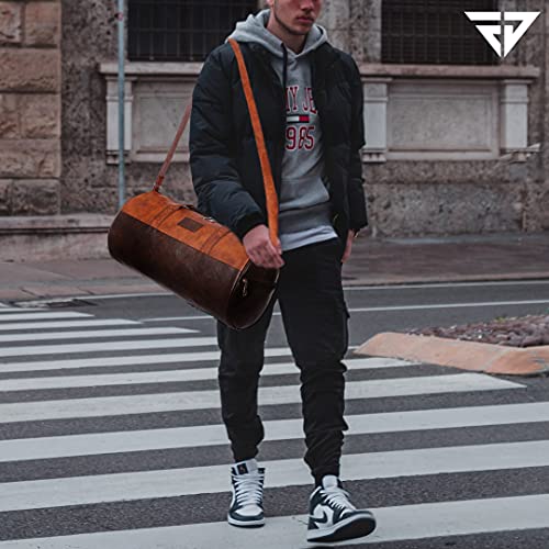 Fur Jaden Tan Leatherette Gym Bag for Men Women Boys Girls Travel Duffle Weekender Bag 23L - Image 2