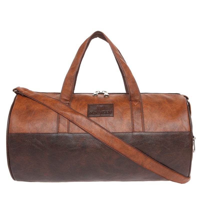 Fur Jaden Tan Leatherette Gym Bag for Men Women Boys Girls Travel Duffle Weekender Bag 23L - Image 1