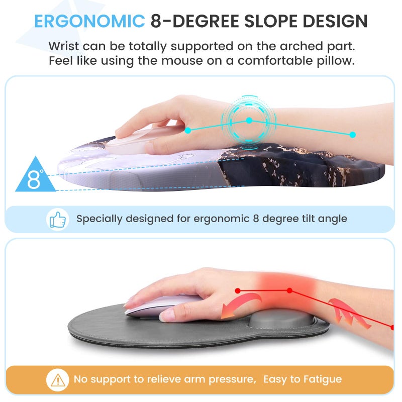 Anyshock Desk Pad Mat, Large Mouse Pad with Wrist Rest, Ergonomic Keyboard Wrist Support, XXL Carpal Tunnel Mousepad Set with Coaster, Computer Keyboard Matt for Laptop Desktop, White Gray Marble - Image 3