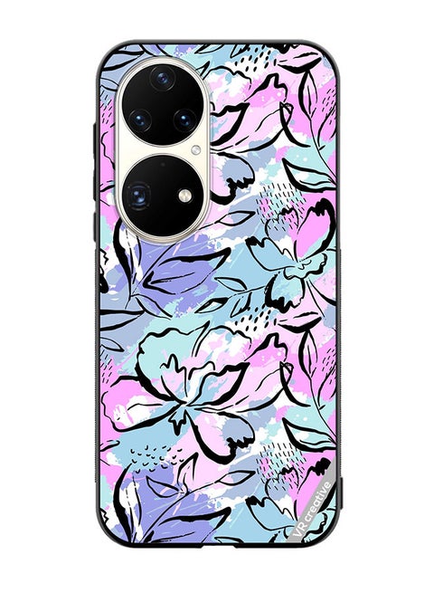 Protective Case Cover For Huawei P50 Pro Abstract Flowers Print Design Multicolour