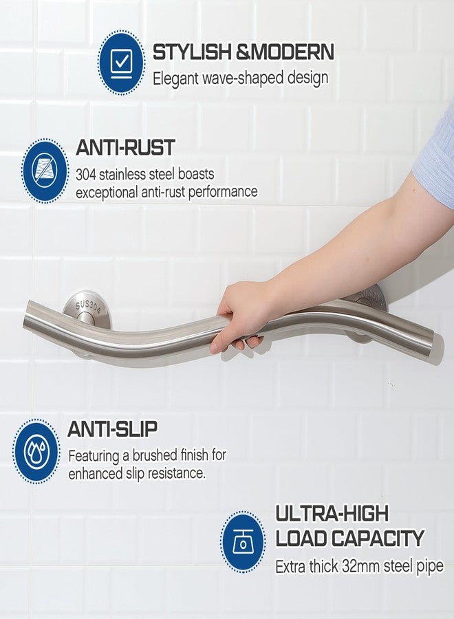 Otoolling 2 Pack Wave Grab Bar Decorative 16 Inch Stylish Stainless Steel Brushed Finish Safety Shower Bar Wall Mounted for Bathroom Bathtubs Toilet Steps Bed Seniors Elderly Handicap Pregnant Women - Image 4