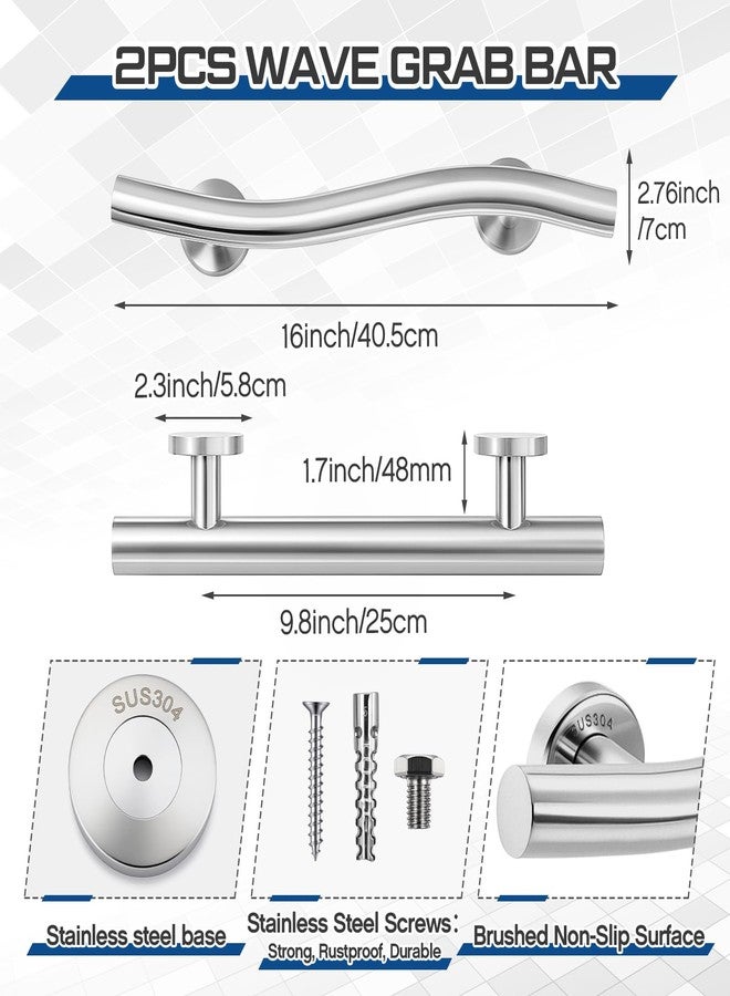 Otoolling 2 Pack Wave Grab Bar Decorative 16 Inch Stylish Stainless Steel Brushed Finish Safety Shower Bar Wall Mounted for Bathroom Bathtubs Toilet Steps Bed Seniors Elderly Handicap Pregnant Women - Image 2