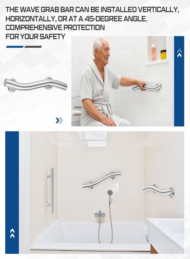 Otoolling 2 Pack Wave Grab Bar Decorative 16 Inch Stylish Stainless Steel Brushed Finish Safety Shower Bar Wall Mounted for Bathroom Bathtubs Toilet Steps Bed Seniors Elderly Handicap Pregnant Women - Image 5