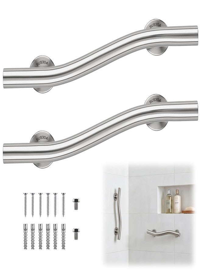 Otoolling 2 Pack Wave Grab Bar Decorative 16 Inch Stylish Stainless Steel Brushed Finish Safety Shower Bar Wall Mounted for Bathroom Bathtubs Toilet Steps Bed Seniors Elderly Handicap Pregnant Women - Image 1