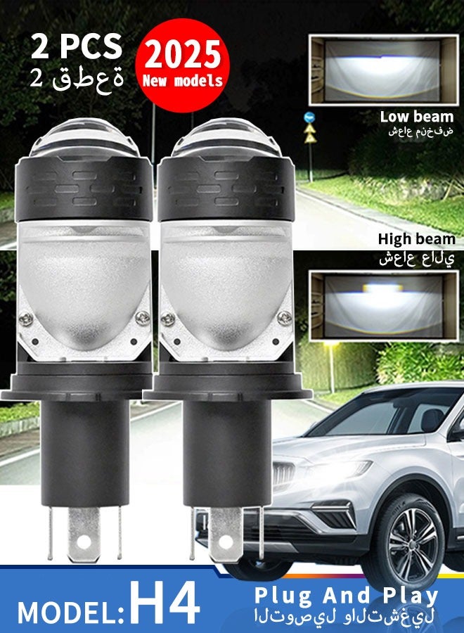 Loquat Headlights  H4 LED Headlight Bulbs With Projector 6500K 30000Lm Super Bright White Light Hi/Lo Beam LED Bulbs Plug and Play DC9-36V Suitable For Motorcycles, Cars and Trucks 2pcs - Image 1