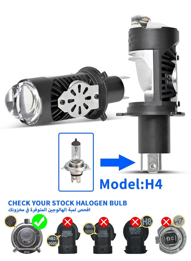 Loquat Headlights  H4 LED Headlight Bulbs With Projector 6500K 30000Lm Super Bright White Light Hi/Lo Beam LED Bulbs Plug and Play DC9-36V Suitable For Motorcycles, Cars and Trucks 2pcs - Image 4