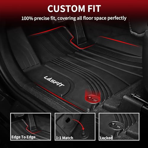 LASFIT Floor Mats for Hyundai Santa Fe 2021 2022 2023 (Only Fit Gas, Not Fit Hybrid or PHEV), All Weather Custom Fit TPE Car Floor Liners 1st & 2nd Row, Black - Image 2