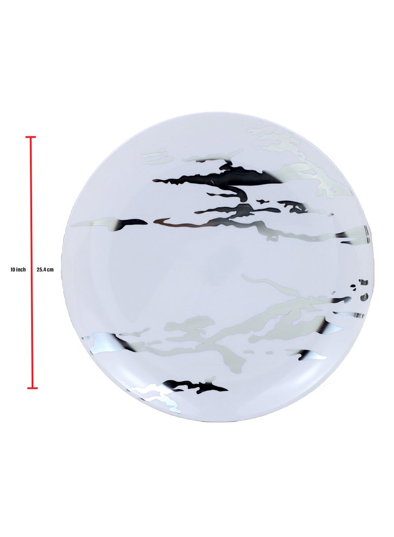 صني اختيارك المشرق أطباق بلاستيكية قابلة للتخلص بتصميم رخامي فاخر ومميز، مجموعة حفلات فاخرة، 10 قطع (أبيض مع فضي) - Image 2