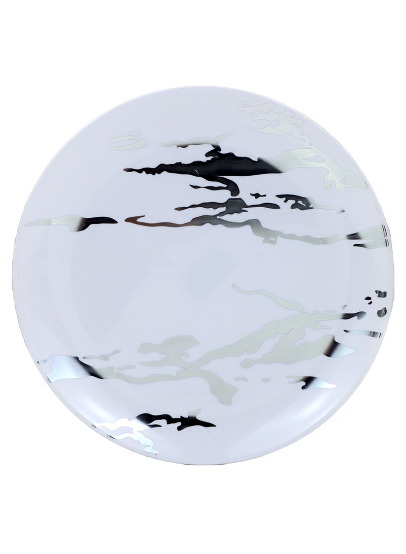 صني اختيارك المشرق أطباق بلاستيكية قابلة للتخلص بتصميم رخامي فاخر ومميز، مجموعة حفلات فاخرة، 10 قطع (أبيض مع فضي) - Image 3